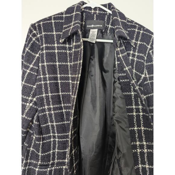 Sag Harbor Size 12 Black White Plaid Blazer Jacket Lined Sparkle Career - Picture 8 of 9
